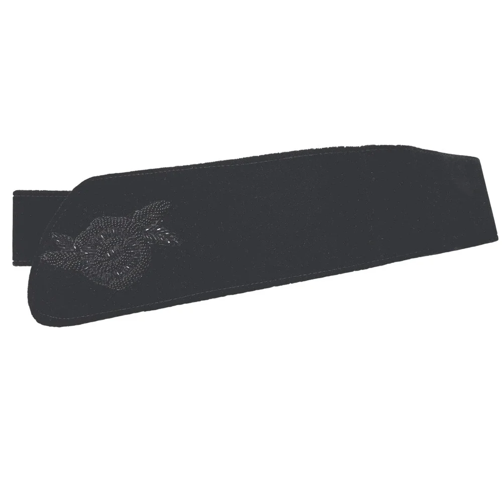 VTG Carla Marchi Black Velvet Beaded‎ Flower Snap Closure Waist Belt OS Goth 80s